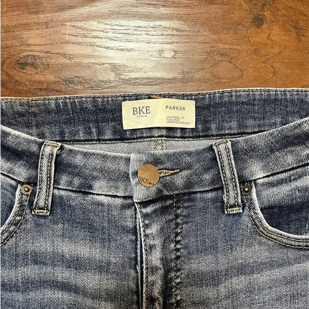 BKE Parker High Rise Crop Jeans Womens 30x28 Raw Hem Straight Denim Buckle - Picture 4 of 9